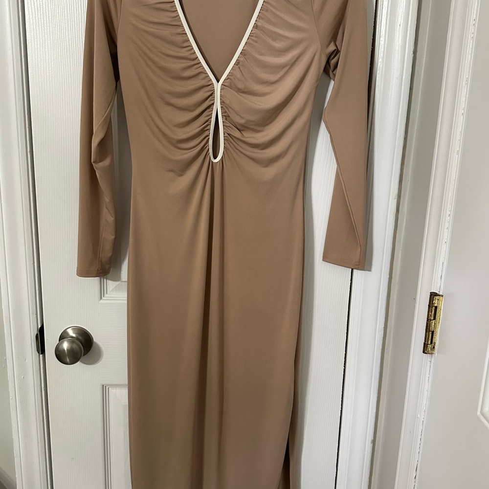 Abercrombie & Fitch Tan Ruched Maxi Dress